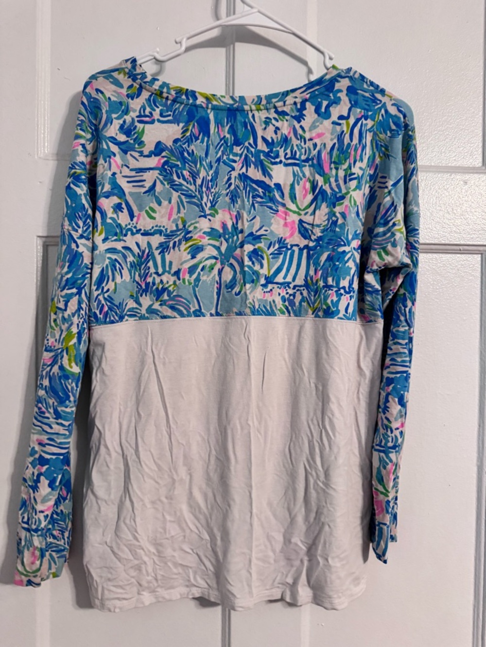 Lilly Pulitzer Blue, Pink & Green Floral Panel Long Sleeve Top